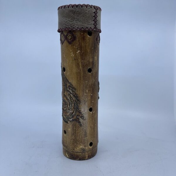 Vintage Hand Decorated Bamboo Incense Holder Burner Tribal with Leather Lid - Image 2