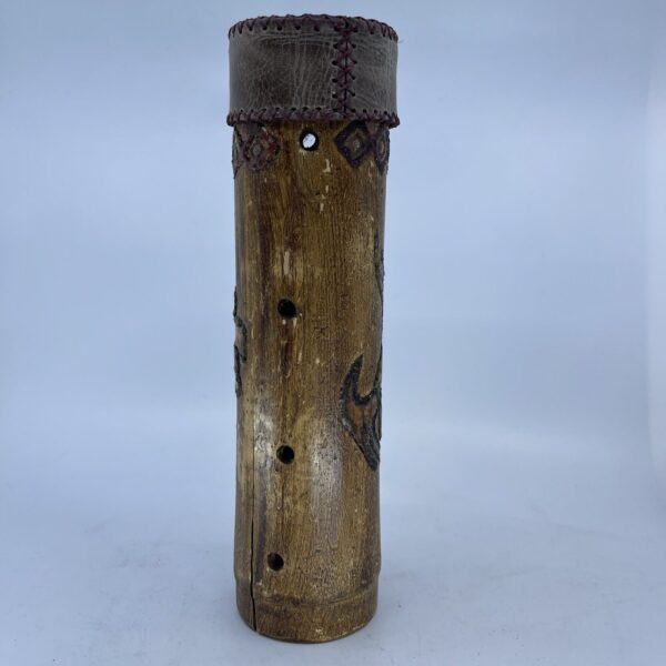 Vintage Hand Decorated Bamboo Incense Holder Burner Tribal with Leather Lid - Image 4