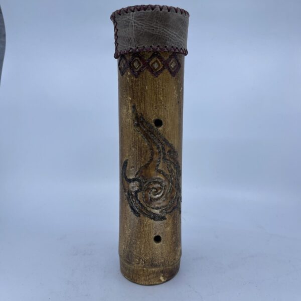 Vintage Hand Decorated Bamboo Incense Holder Burner Tribal with Leather Lid