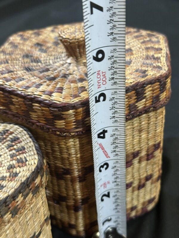 Vintage Hand Woven Nesting Baskets Containers Set 3 Hexagon w Lids Natural Boho - Image 6