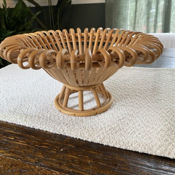 Vintage Handcrafted Basket Natural Rattan Compote Bowl Fruit Basket Boho - Image 2