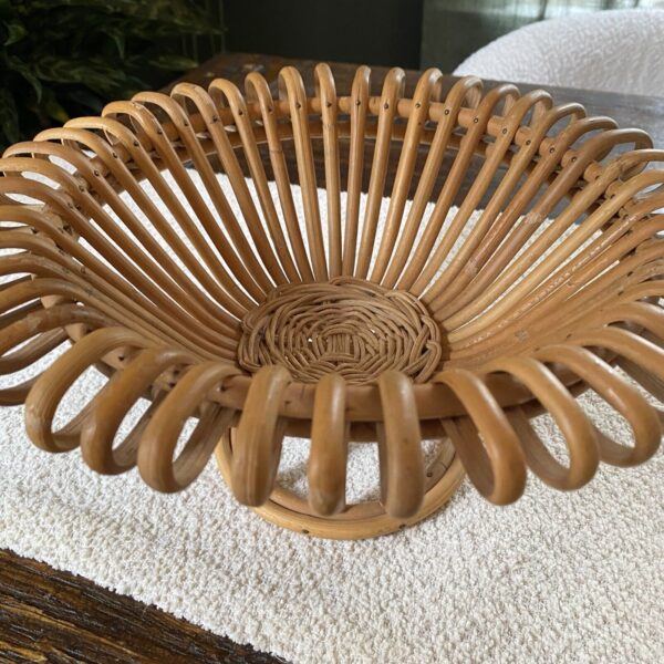 Vintage Handcrafted Basket Natural Rattan Compote Bowl Fruit Basket Boho - Image 3