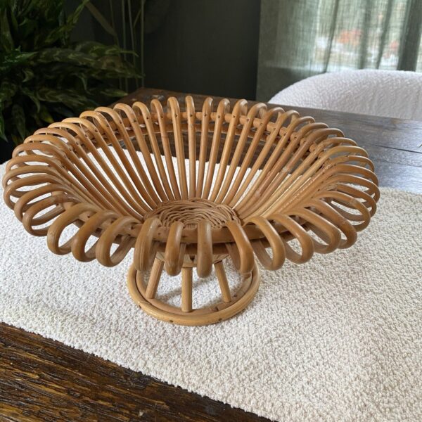 Vintage Handcrafted Basket Natural Rattan Compote Bowl Fruit Basket Boho