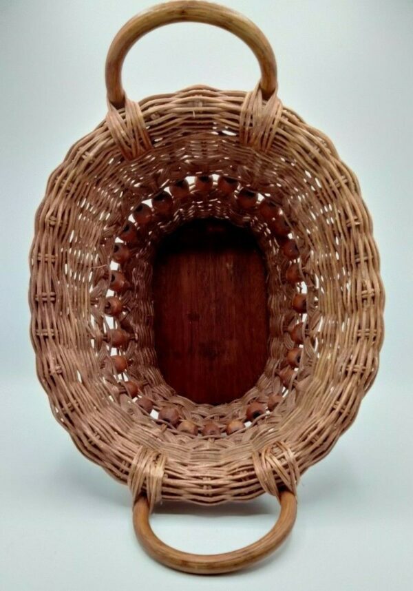 Vintage Handcrafted Wicker Basket Wooden Beads Bentwood Handles Beautiful Boho - Image 2