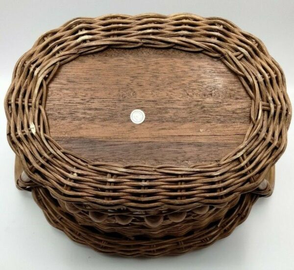 Vintage Handcrafted Wicker Basket Wooden Beads Bentwood Handles Beautiful Boho - Image 3