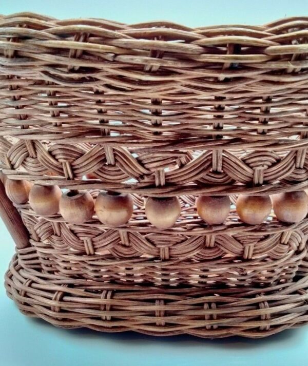 Vintage Handcrafted Wicker Basket Wooden Beads Bentwood Handles Beautiful Boho - Image 4