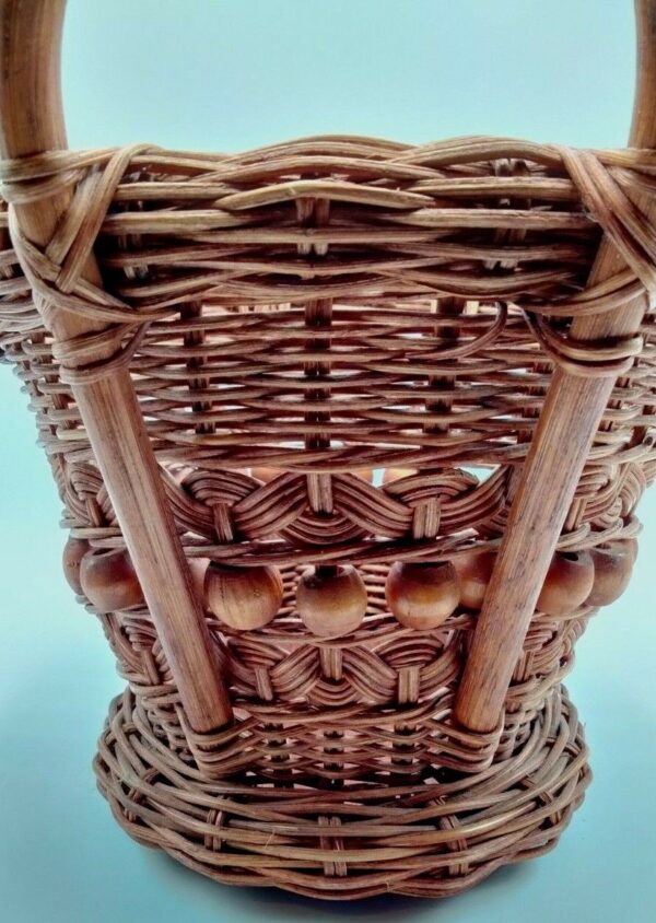 Vintage Handcrafted Wicker Basket Wooden Beads Bentwood Handles Beautiful Boho - Image 5