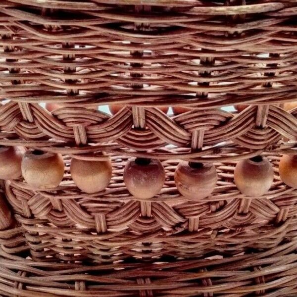 Vintage Handcrafted Wicker Basket Wooden Beads Bentwood Handles Beautiful Boho - Image 6