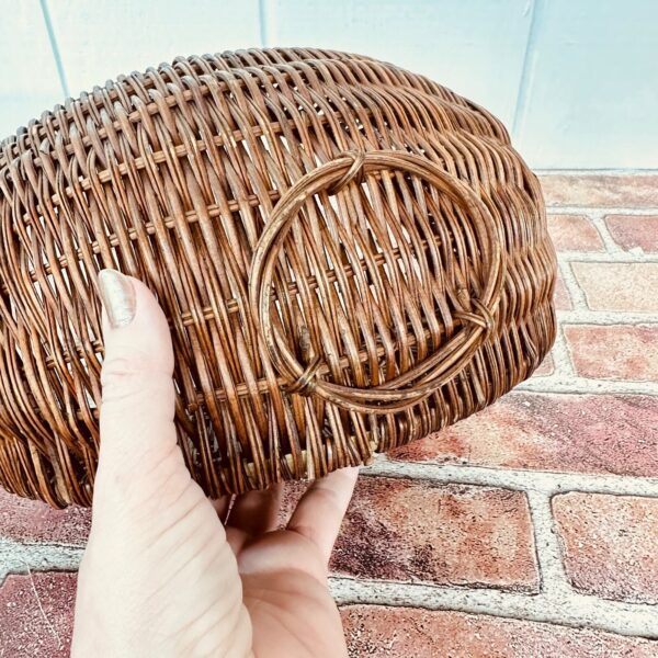 Vintage Hanging Wicker Rattan Basket Wall Pocket Door Hanger Boho Decor Planter - Image 4