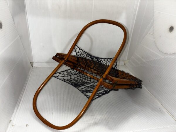 Vintage Japanese Bamboo Fishing Net Basket Folding Purse Minimalist Boho - Image 5