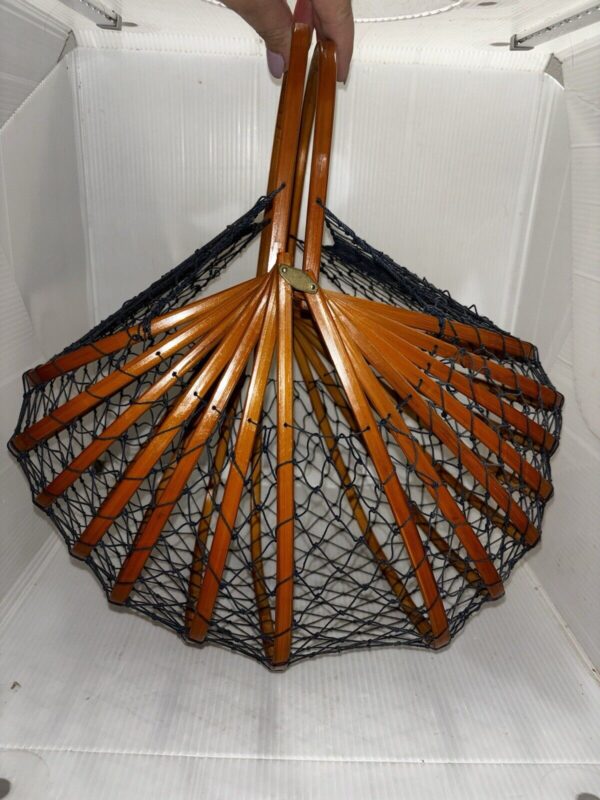 Vintage Japanese Bamboo Fishing Net Basket Folding Purse Minimalist Boho