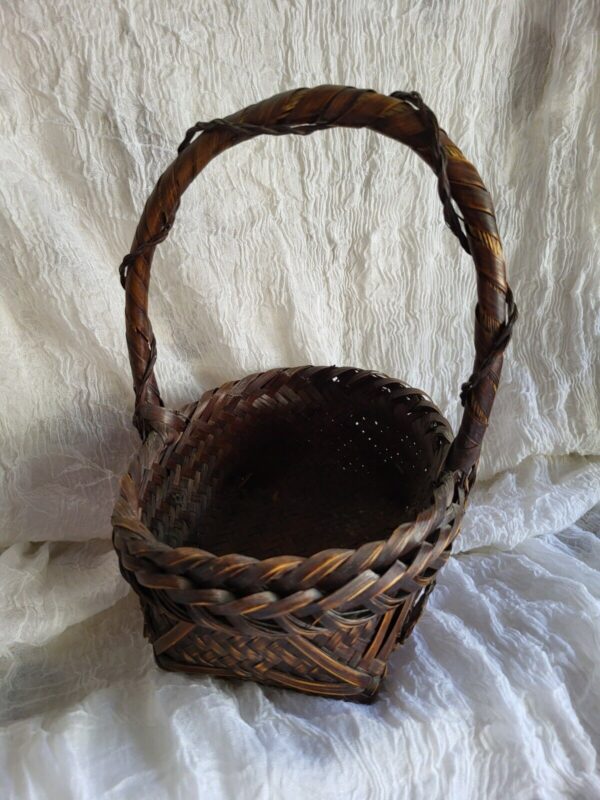 Vintage Japanese Woven Bamboo Ikebana Flower Basket - Image 2