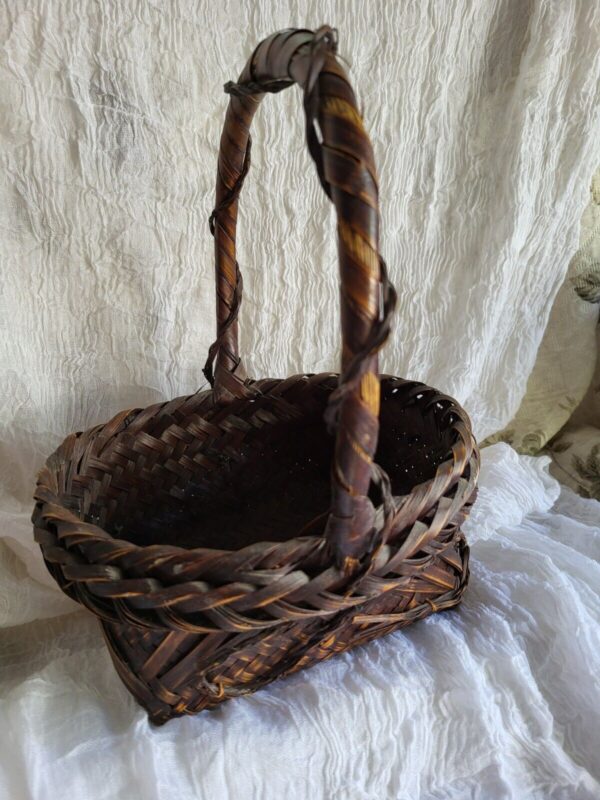 Vintage Japanese Woven Bamboo Ikebana Flower Basket - Image 3