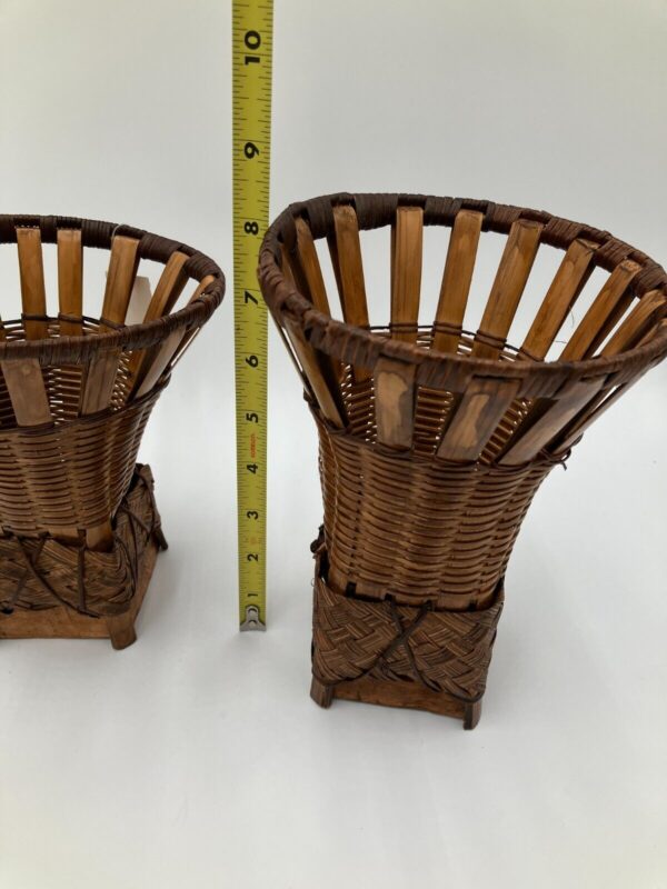 Vintage Kayaband Wicker Bamboo Cone Baskets Planter Candle Holder – Philippines - Image 5