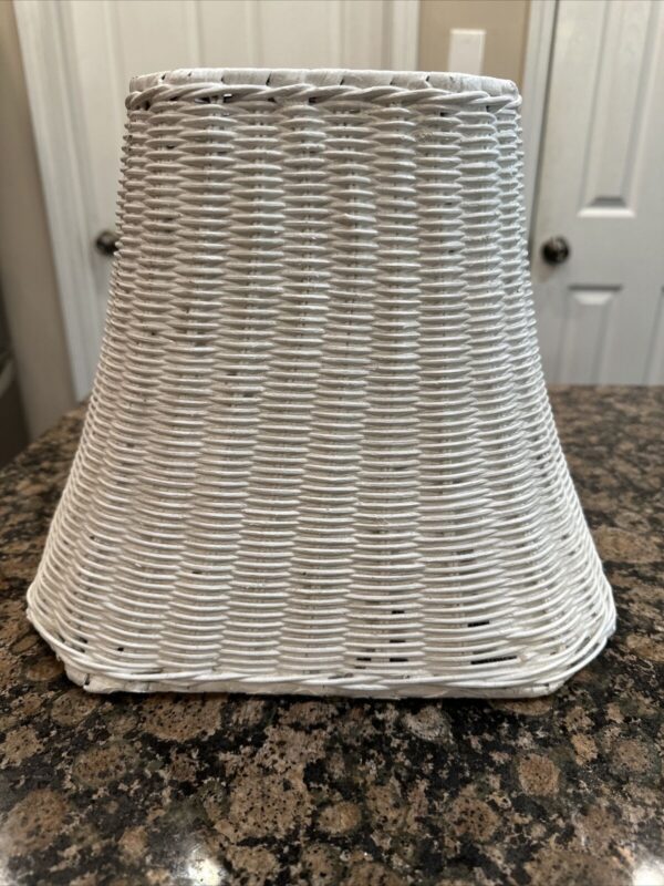 Vintage Lamp Rectangle Bell Shade White Wicker Rattan Woven 10" X 9” X 12"