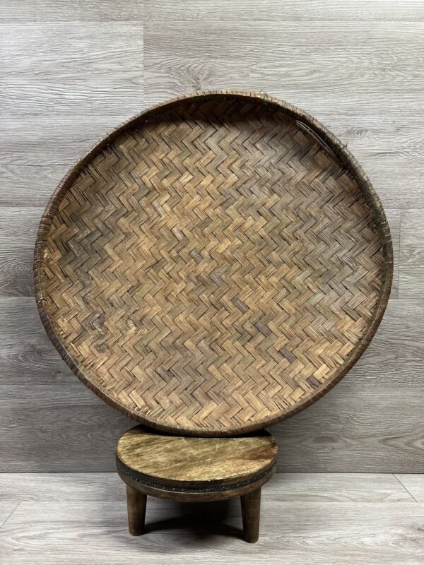 Vintage Large Woven Flat Basket Tray, Bohemian Wall Decor, Boho, MCM 22"