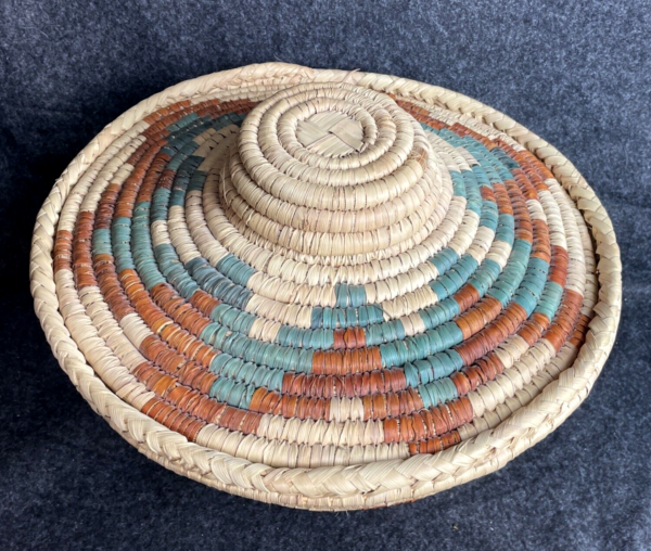 Vintage Lidded Boho Storage Handmade Coiled Woven Basket 10"T X 12"D - COOL! - Image 3