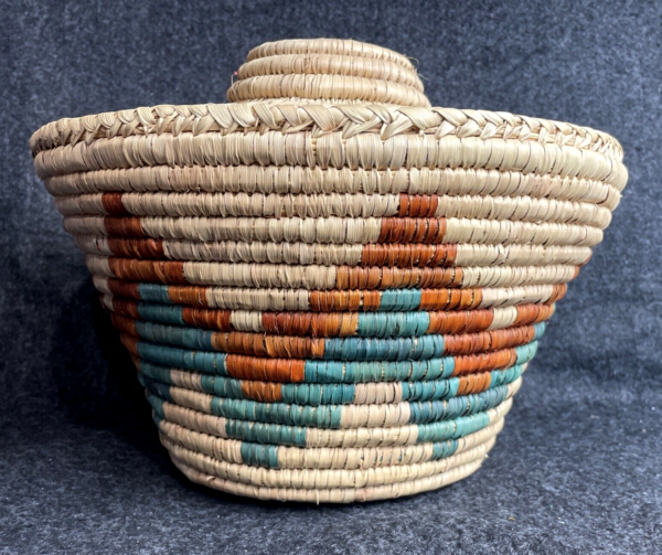 Vintage Lidded Boho Storage Handmade Coiled Woven Basket 10"T X 12"D - COOL! - Image 4