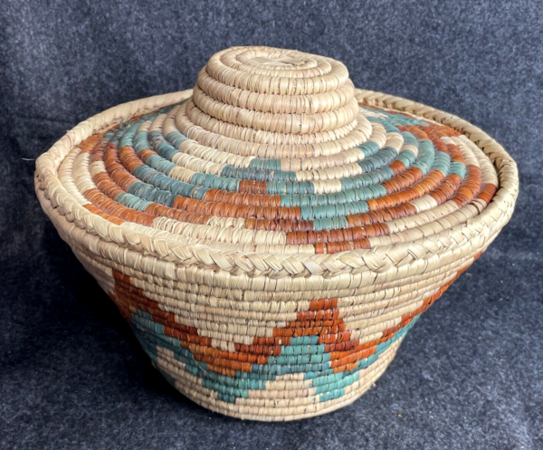 Vintage Lidded Boho Storage Handmade Coiled Woven Basket 10"T X 12"D - COOL! - Image 5