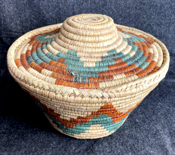 Vintage Lidded Boho Storage Handmade Coiled Woven Basket 10"T X 12"D - COOL! - Image 6