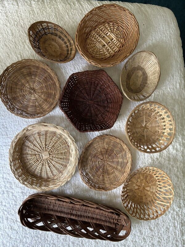 Vintage Lot of 10 Wicker Basket Wall MCM Boho Farmhouse Wall Decor EB-665