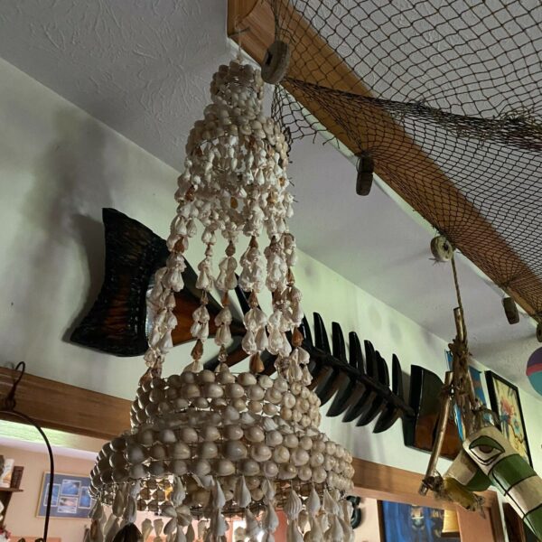 Vintage Macrame Plant Holder Cowrie Whelk Sea Shell Hanging Basket Boho 38" - Image 5