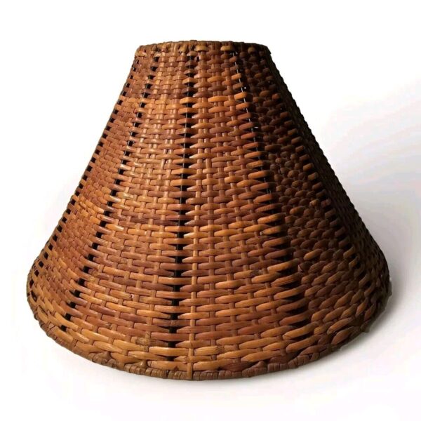 Vintage Medium Bell Shaped Natural Wicker Lampshade 8.5" Tall Woven, Under Bulb