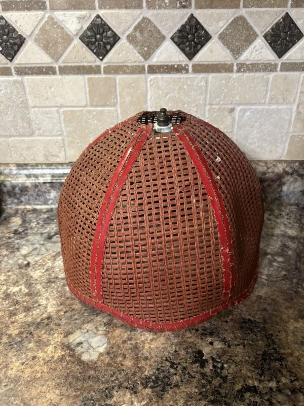 Vintage Mid Century Modern Red Wicker Rattan Tulip Shaped Lampshade - Image 2