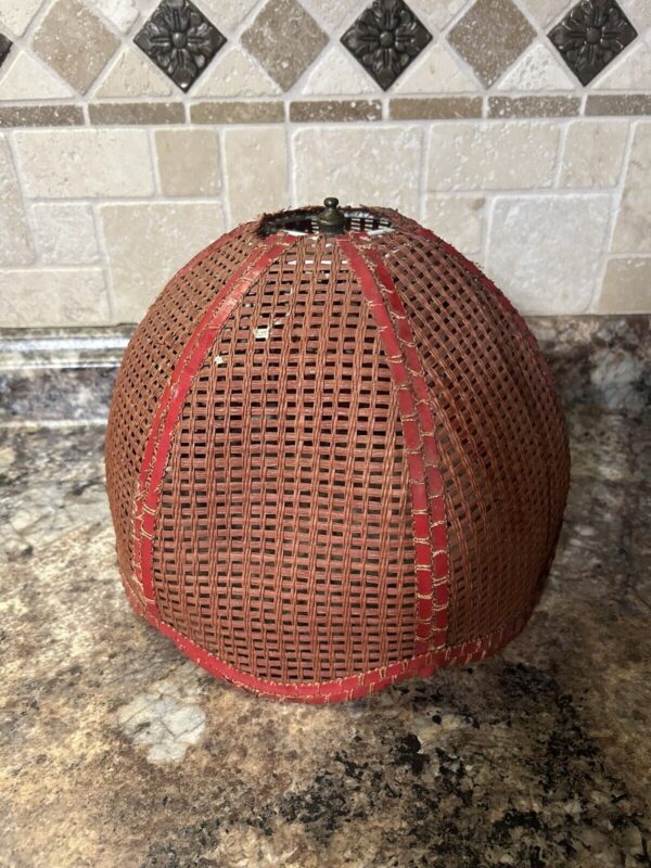 Vintage Mid Century Modern Red Wicker Rattan Tulip Shaped Lampshade - Image 3