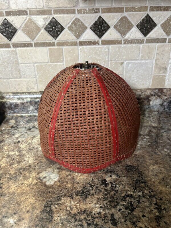 Vintage Mid Century Modern Red Wicker Rattan Tulip Shaped Lampshade