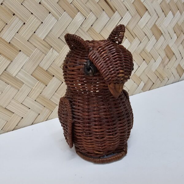 Vintage Mini Owl Basket Woven Wicker Rattan Cotton Swab Toothpick Decor Boho - Image 2