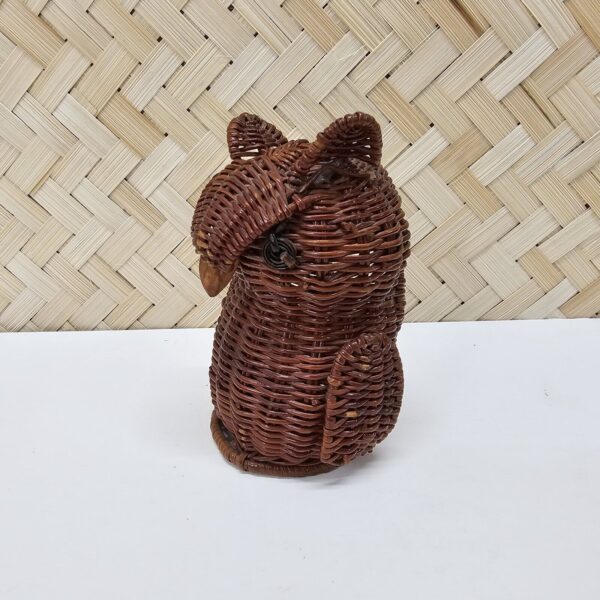 Vintage Mini Owl Basket Woven Wicker Rattan Cotton Swab Toothpick Decor Boho - Image 3