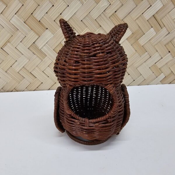 Vintage Mini Owl Basket Woven Wicker Rattan Cotton Swab Toothpick Decor Boho - Image 4