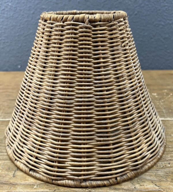 Vintage Natural Brown Wicker Woven Rattan Lamp Shade Boho Tiki 7 X 9” - Image 4