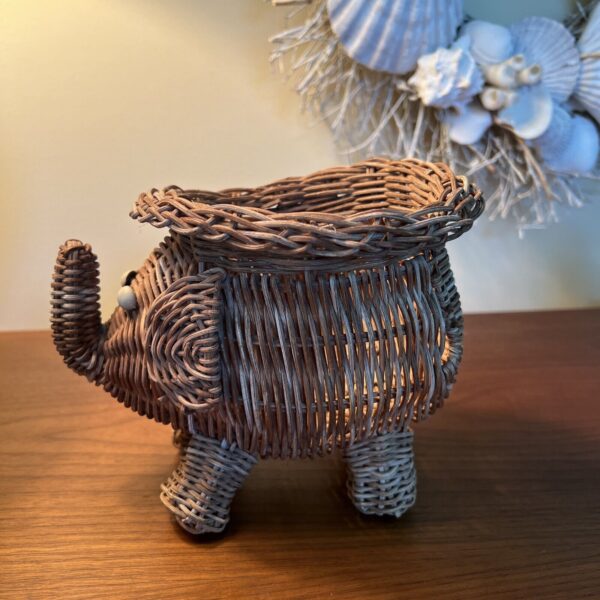 Vintage Natural Wicker Elephant Planter Basket BoHo. Cute And Whimsical Charming - Image 2