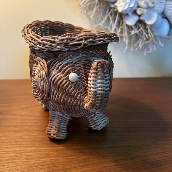 Vintage Natural Wicker Elephant Planter Basket BoHo. Cute And Whimsical Charming - Image 5