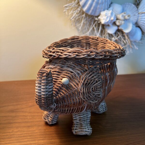 Vintage Natural Wicker Elephant Planter Basket BoHo. Cute And Whimsical Charming