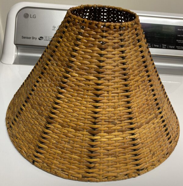 Vintage Natural Wicker Rattan Lamp Shade Boho Tiki Brown 15" W x 10" T x 5" - Image 2