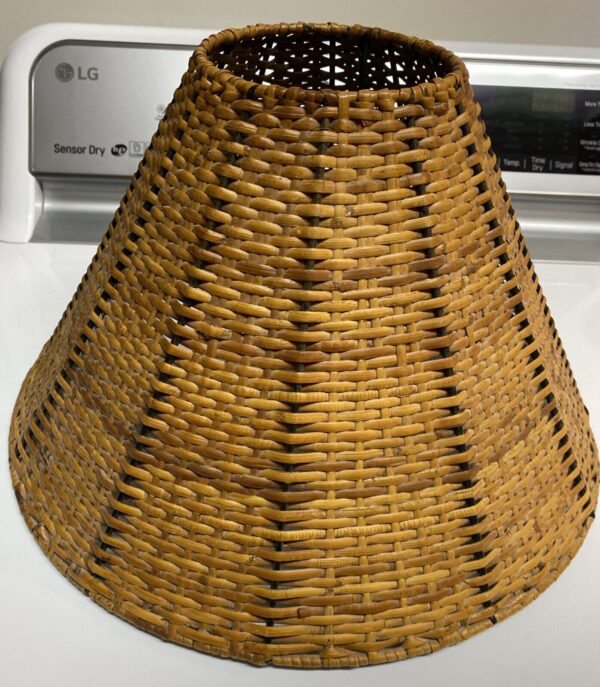 Vintage Natural Wicker Rattan Lamp Shade Boho Tiki Brown 15" W x 10" T x 5" - Image 3