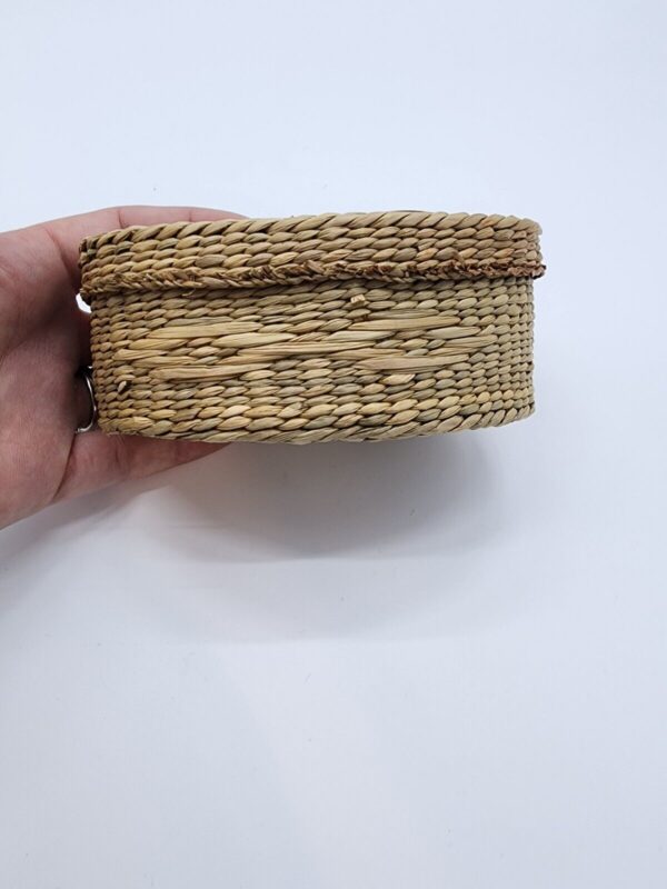 Vintage Oval Sweetgrass Woven Basket with Lid Small Boho Trinket Stash Box - Image 6