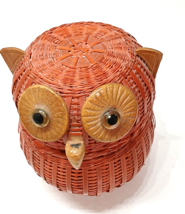 Vintage Owl Basket Mini Woven Wicker Rattan Figure Trinket Box Farmhouse Boho - Image 2