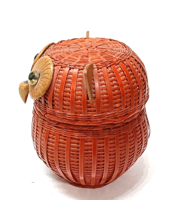 Vintage Owl Basket Mini Woven Wicker Rattan Figure Trinket Box Farmhouse Boho - Image 3