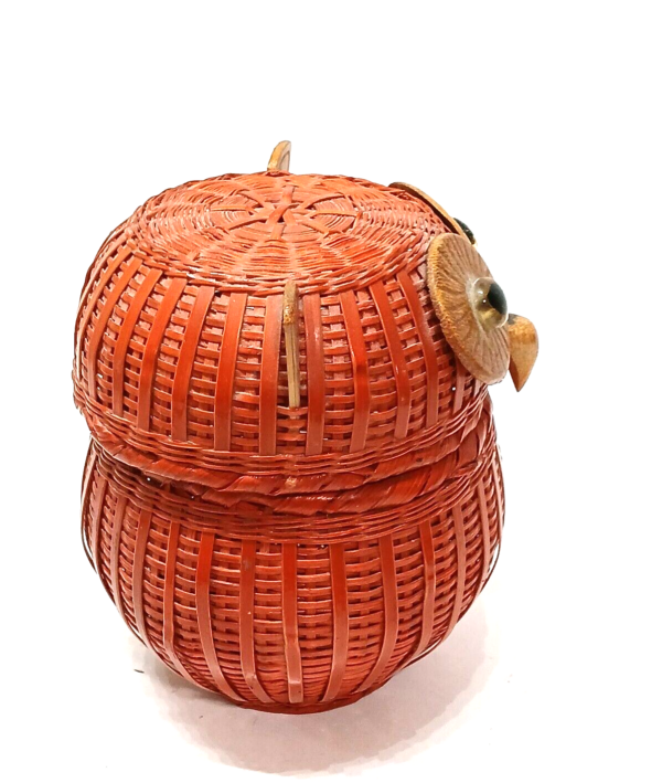 Vintage Owl Basket Mini Woven Wicker Rattan Figure Trinket Box Farmhouse Boho - Image 5