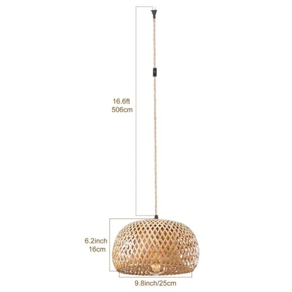 Vintage Pendant Light with Rattan Lampshade PLug in Hanging Ceiling Light - Image 2