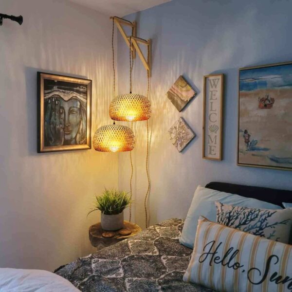 Vintage Pendant Light with Rattan Lampshade PLug in Hanging Ceiling Light - Image 3