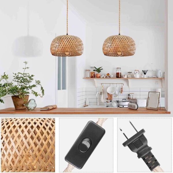 Vintage Pendant Light with Rattan Lampshade PLug in Hanging Ceiling Light - Image 5