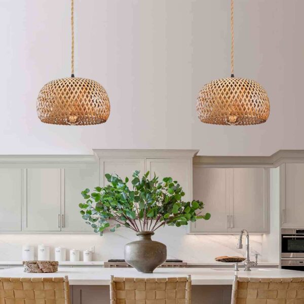 Vintage Pendant Light with Rattan Lampshade PLug in Hanging Ceiling Light - Image 6