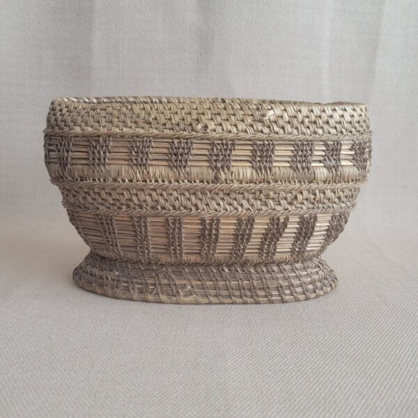 Vintage Pine Needle Basket Hand-Made Footed Base Decorative BOHO - Image 2