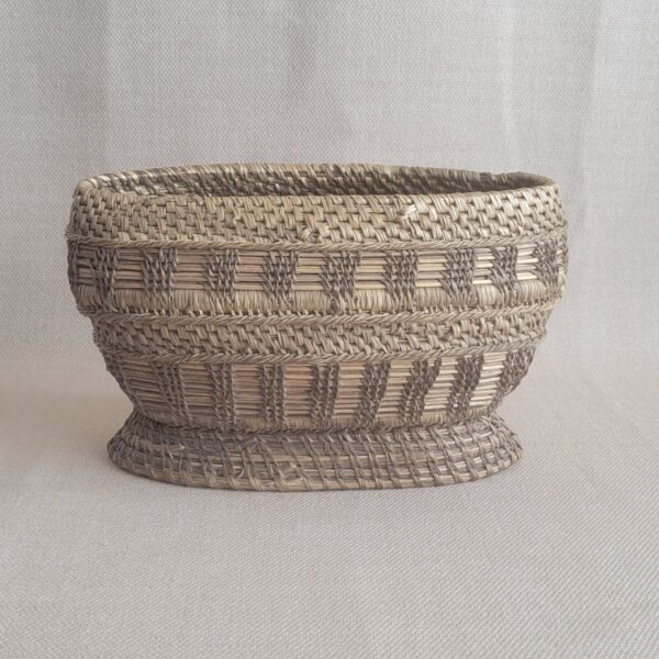 Vintage Pine Needle Basket Hand-Made Footed Base Decorative BOHO