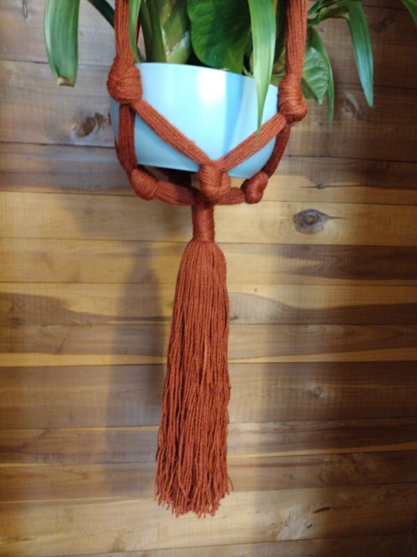 Vintage Plant Hanger 70s Handmade Yarn Macrame 52” BOHO Mid Century Retro Decor - Image 2